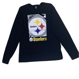 NFL Team Apparel Shirt Men large Steelers Black Waffle Knit Thermal Long Sleeve